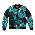 Cyan Ribbon PTSD Awareness Month Sleeve Zip Bomber Jacket Aboriginal Art - Aussie Hoodie