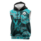 Cyan Ribbon PTSD Awareness Month Sleeveless Hoodie Aboriginal Art - Aussie Hoodie