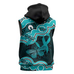 Cyan Ribbon PTSD Awareness Month Sleeveless Hoodie Aboriginal Art - Aussie Hoodie