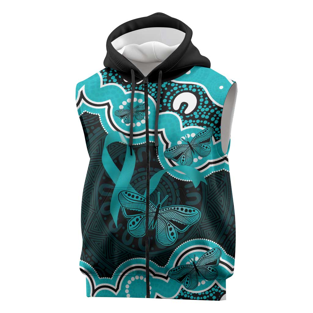 Cyan Ribbon PTSD Awareness Month Sleeveless Zip Hoodie Aboriginal Art LT14