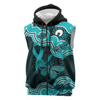 Cyan Ribbon PTSD Awareness Month Sleeveless Zip Hoodie Aboriginal Art LT14