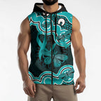 Cyan Ribbon PTSD Awareness Month Sleeveless Zip Hoodie Aboriginal Art LT14