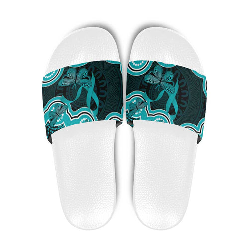 Cyan Ribbon PTSD Awareness Month Slide Sandals Aboriginal Art - Aussie Hoodie