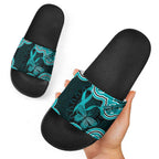 Cyan Ribbon PTSD Awareness Month Slide Sandals Aboriginal Art - Aussie Hoodie