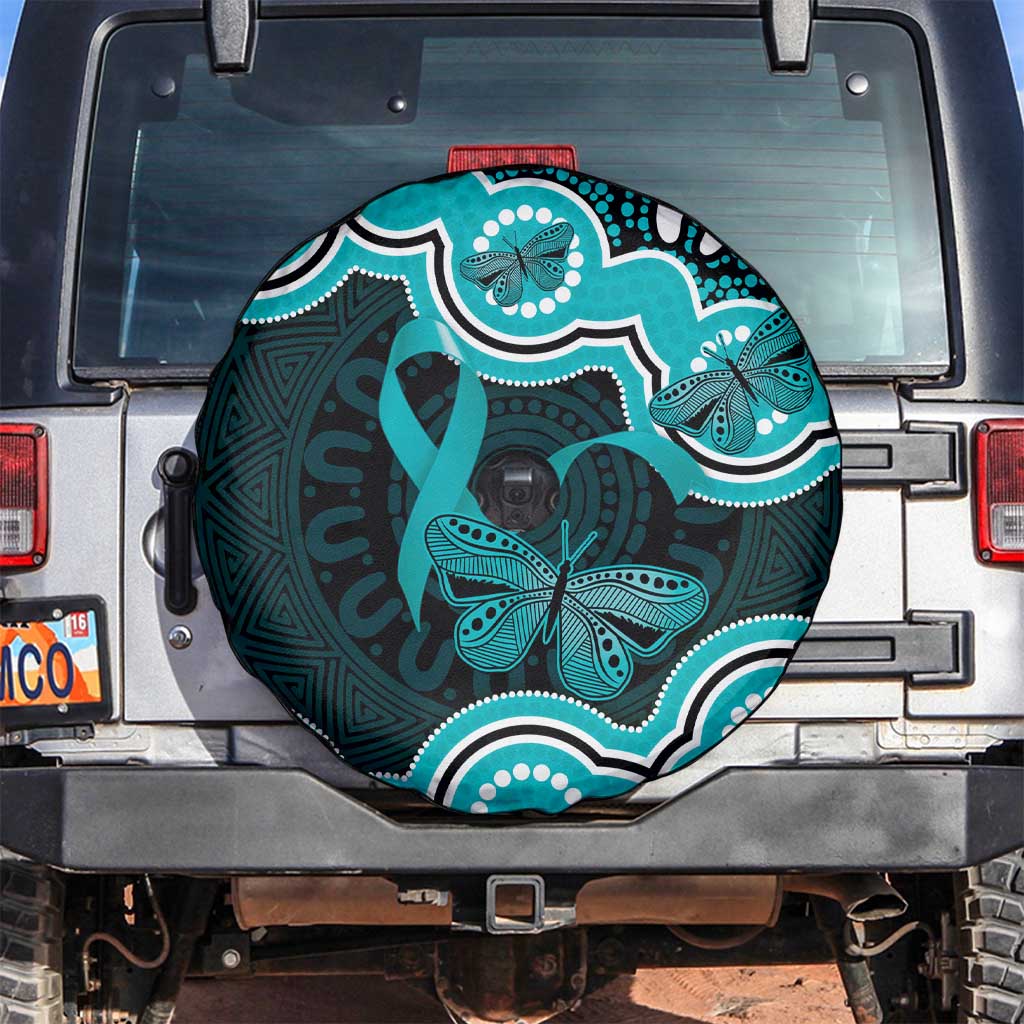 Cyan Ribbon PTSD Awareness Month Spare Tire Cover Aboriginal Art - Aussie Hoodie