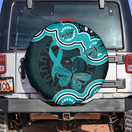 Cyan Ribbon PTSD Awareness Month Spare Tire Cover Aboriginal Art - Aussie Hoodie
