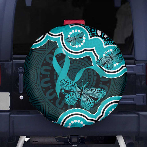 Cyan Ribbon PTSD Awareness Month Spare Tire Cover Aboriginal Art - Aussie Hoodie