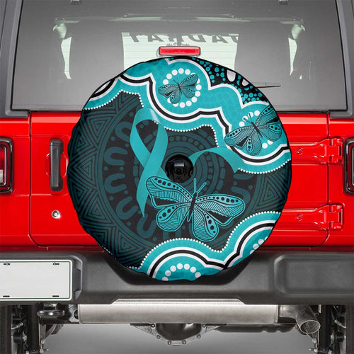 Cyan Ribbon PTSD Awareness Month Spare Tire Cover Aboriginal Art - Aussie Hoodie