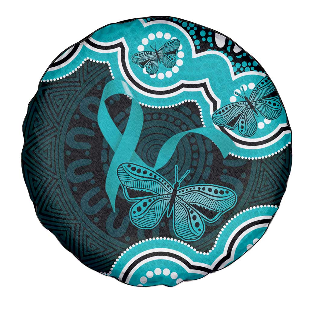 Cyan Ribbon PTSD Awareness Month Spare Tire Cover Aboriginal Art - Aussie Hoodie