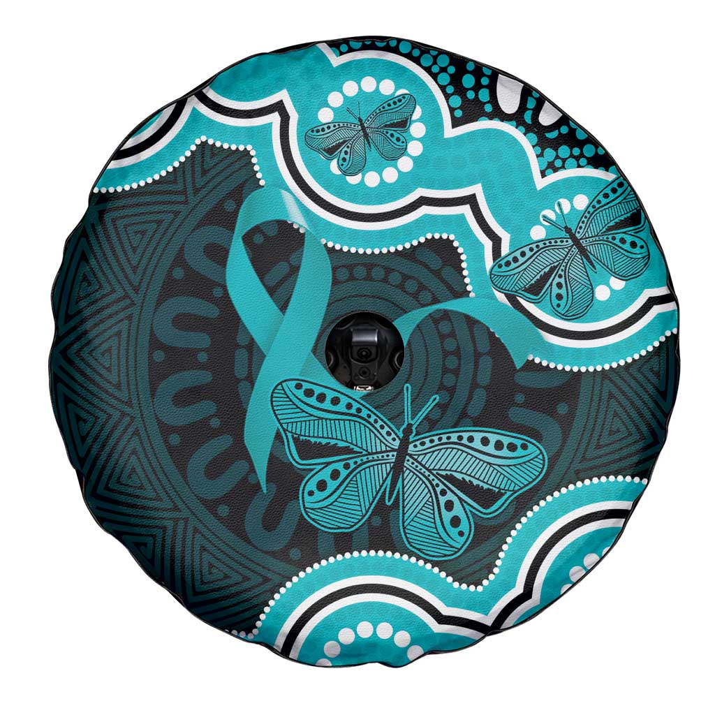 Cyan Ribbon PTSD Awareness Month Spare Tire Cover Aboriginal Art - Aussie Hoodie