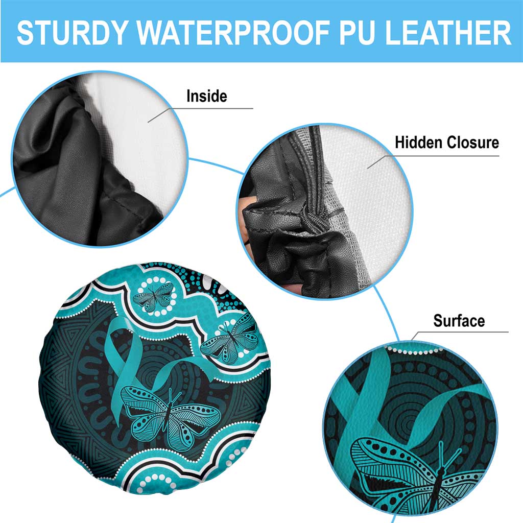 Cyan Ribbon PTSD Awareness Month Spare Tire Cover Aboriginal Art - Aussie Hoodie