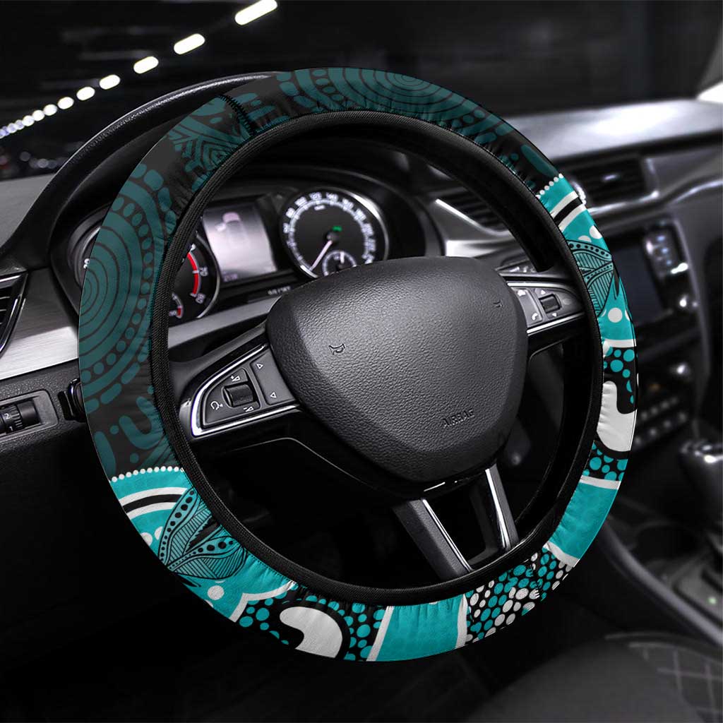 Cyan Ribbon PTSD Awareness Month Steering Wheel Cover Aboriginal Art - Aussie Hoodie