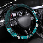 Cyan Ribbon PTSD Awareness Month Steering Wheel Cover Aboriginal Art - Aussie Hoodie