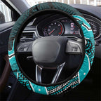 Cyan Ribbon PTSD Awareness Month Steering Wheel Cover Aboriginal Art - Aussie Hoodie
