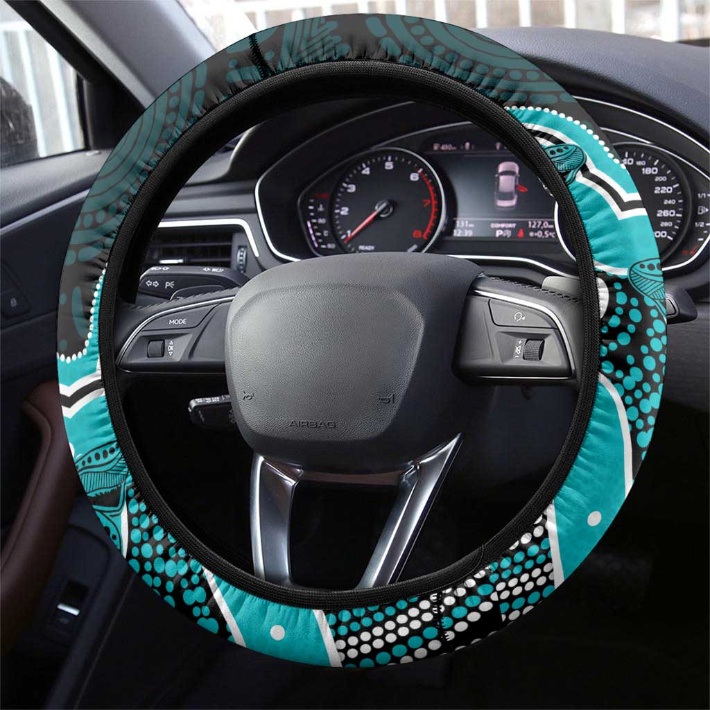 Cyan Ribbon PTSD Awareness Month Steering Wheel Cover Aboriginal Art - Aussie Hoodie