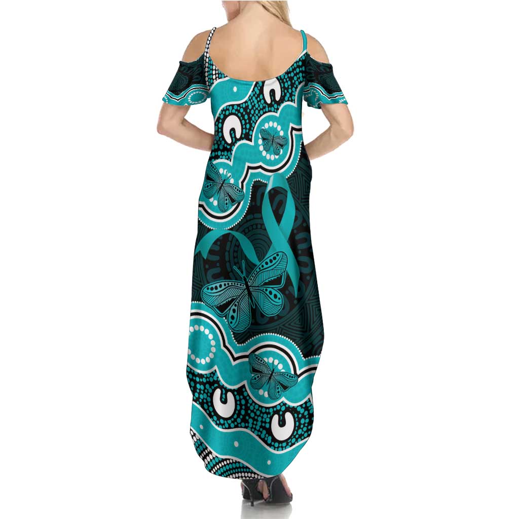 Cyan Ribbon PTSD Awareness Month Summer Maxi Dress Aboriginal Art - Aussie Hoodie