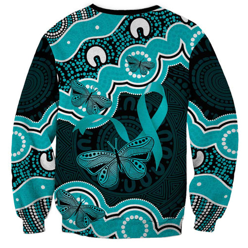 Cyan Ribbon PTSD Awareness Month Sweatshirt Aboriginal Art - Aussie Hoodie