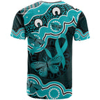 Cyan Ribbon PTSD Awareness Month T Shirt Aboriginal Art - Aussie Hoodie