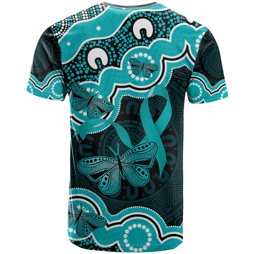 Cyan Ribbon PTSD Awareness Month T Shirt Aboriginal Art - Aussie Hoodie
