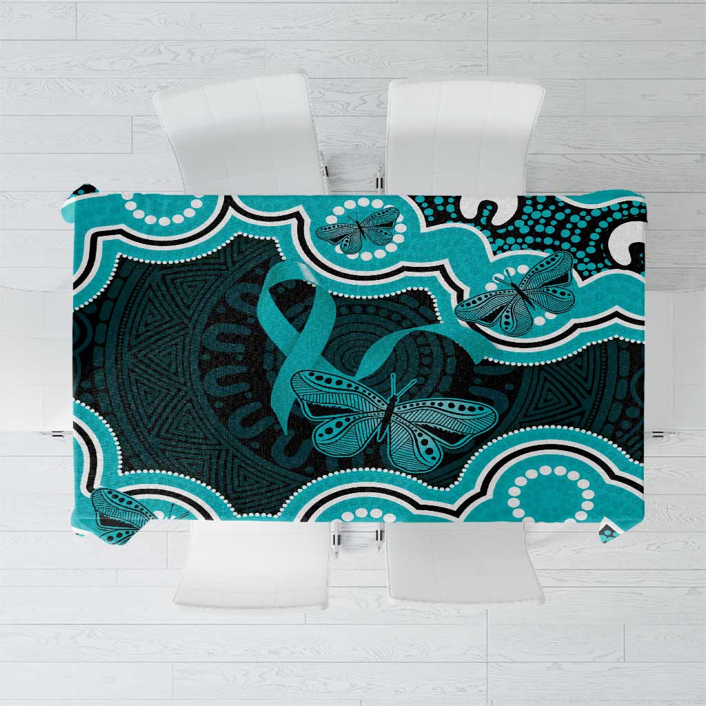 Cyan Ribbon PTSD Awareness Month Tablecloth Aboriginal Art - Aussie Hoodie