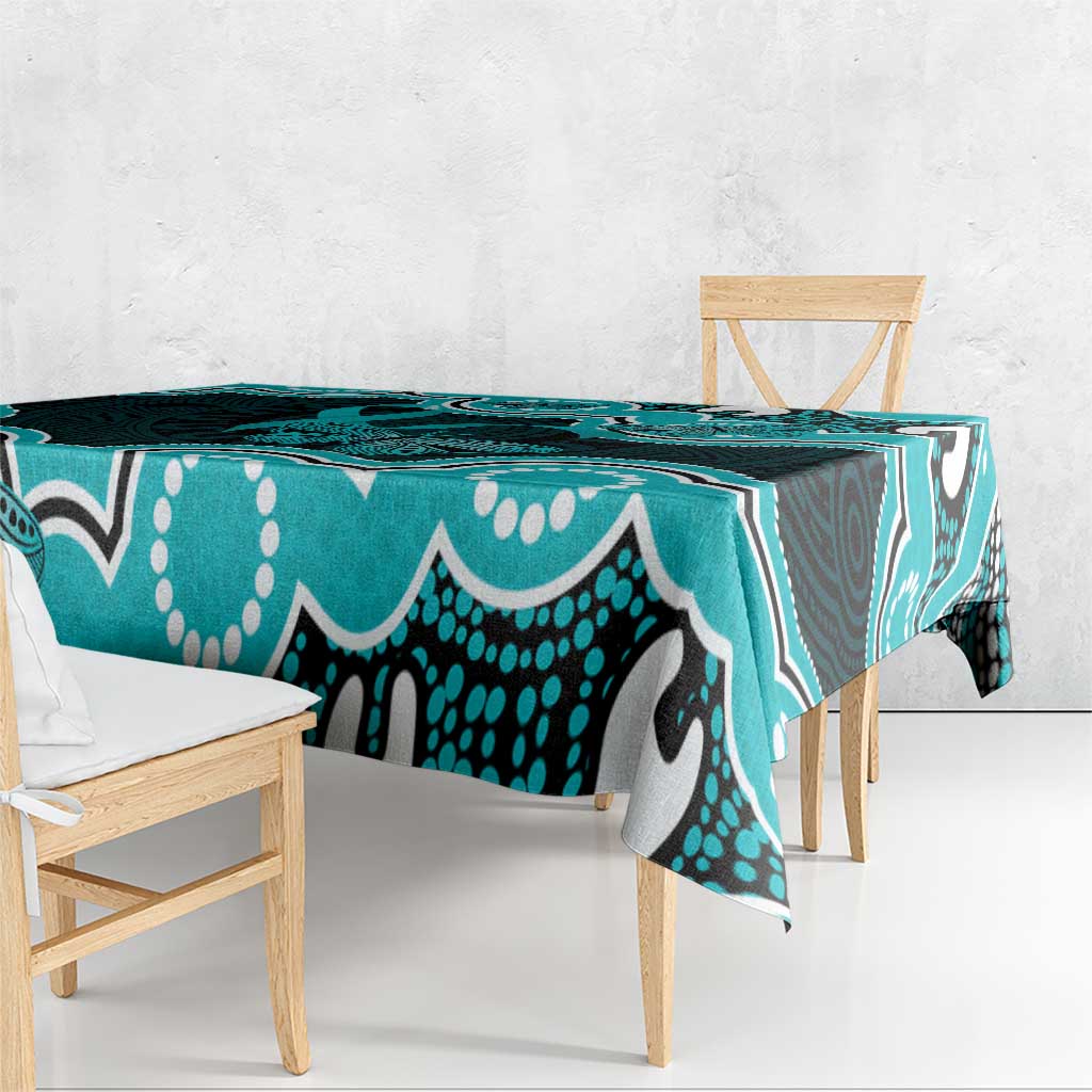 Cyan Ribbon PTSD Awareness Month Tablecloth Aboriginal Art - Aussie Hoodie