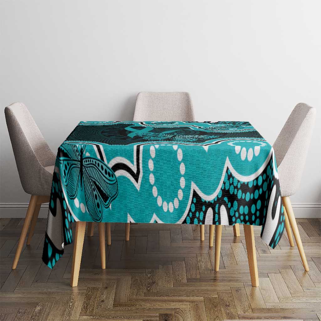 Cyan Ribbon PTSD Awareness Month Tablecloth Aboriginal Art - Aussie Hoodie