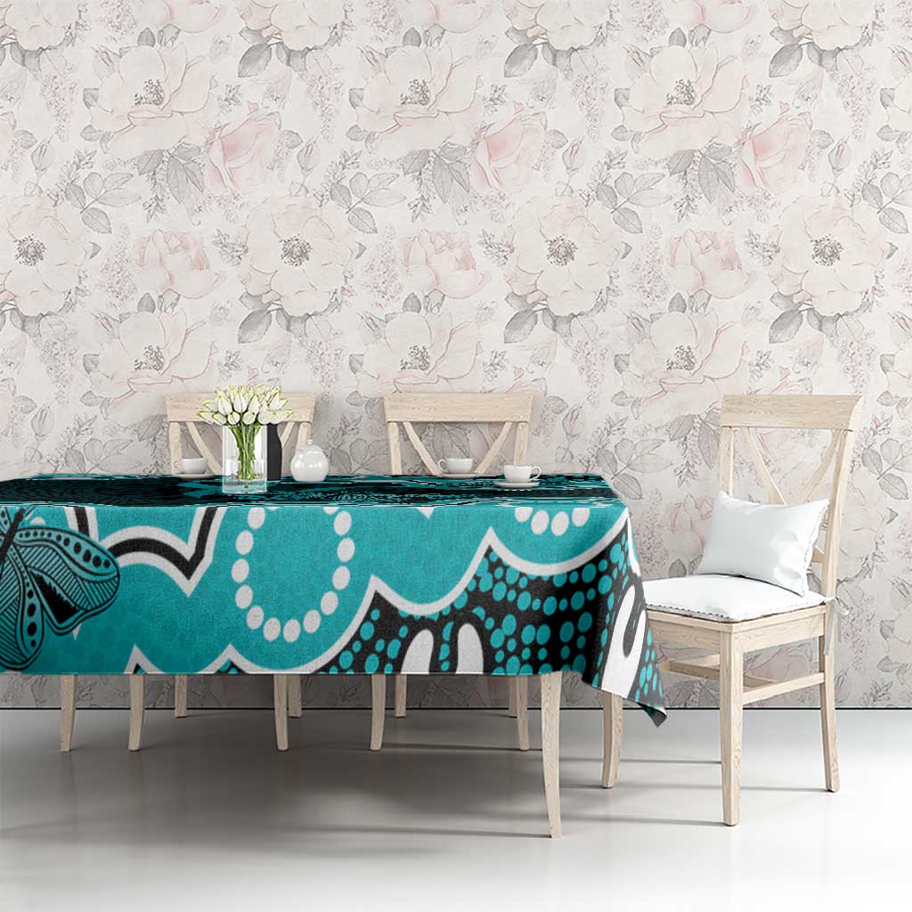 Cyan Ribbon PTSD Awareness Month Tablecloth Aboriginal Art - Aussie Hoodie