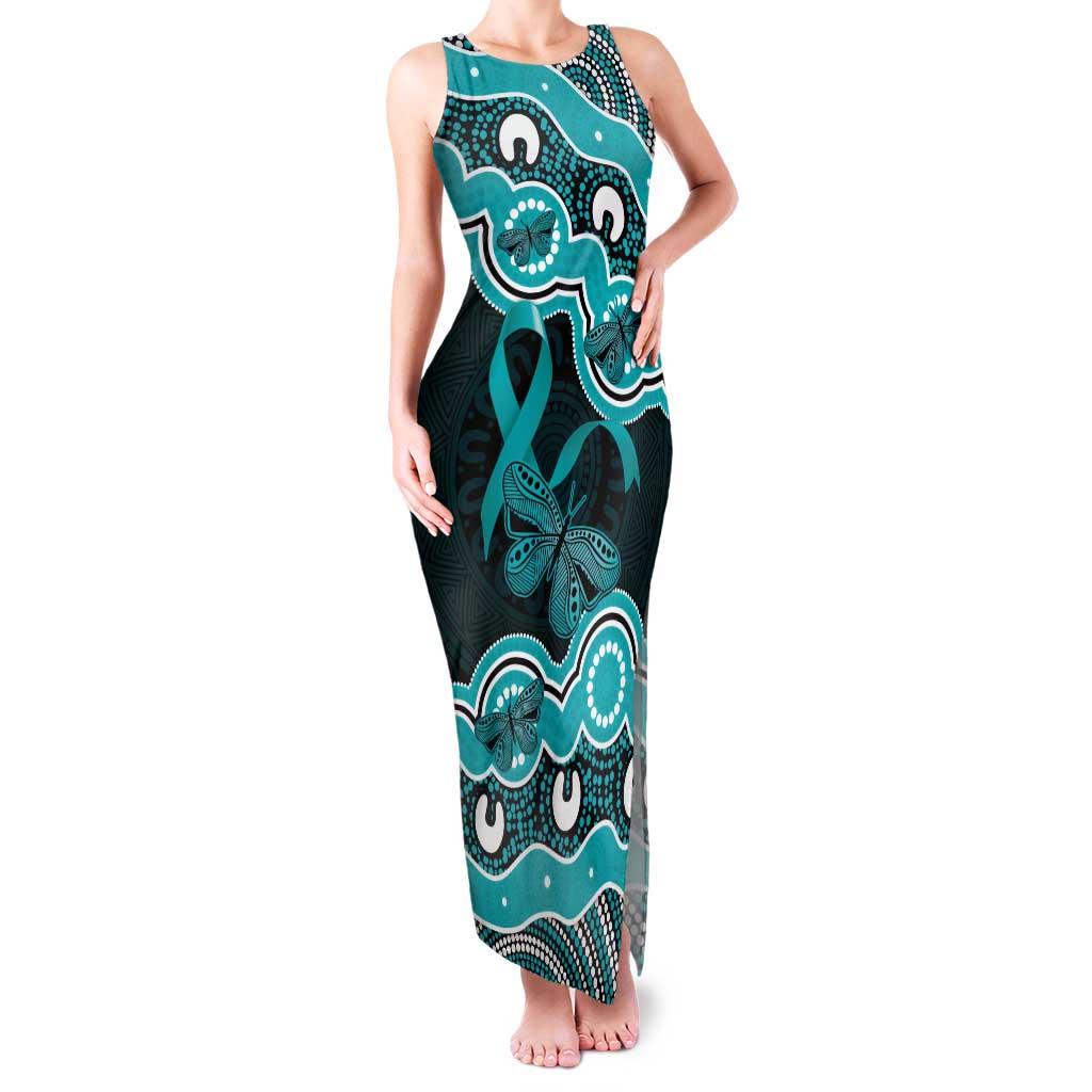 Cyan Ribbon PTSD Awareness Month Tank Maxi Dress Aboriginal Art - Aussie Hoodie