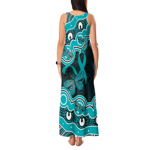 Cyan Ribbon PTSD Awareness Month Tank Maxi Dress Aboriginal Art - Aussie Hoodie
