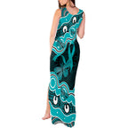 Cyan Ribbon PTSD Awareness Month Tank Maxi Dress Aboriginal Art - Aussie Hoodie