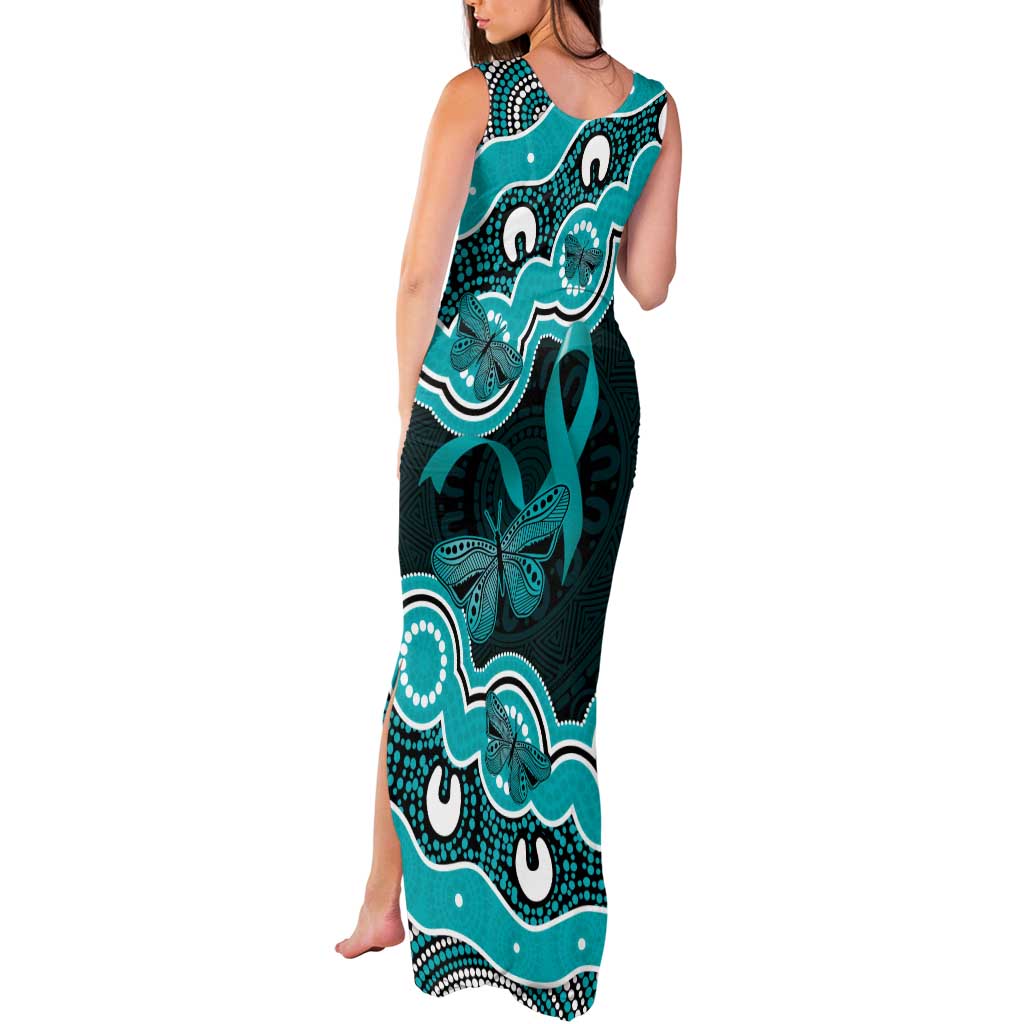 Cyan Ribbon PTSD Awareness Month Tank Maxi Dress Aboriginal Art - Aussie Hoodie