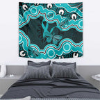 Cyan Ribbon PTSD Awareness Month Tapestry Aboriginal Art - Aussie Hoodie