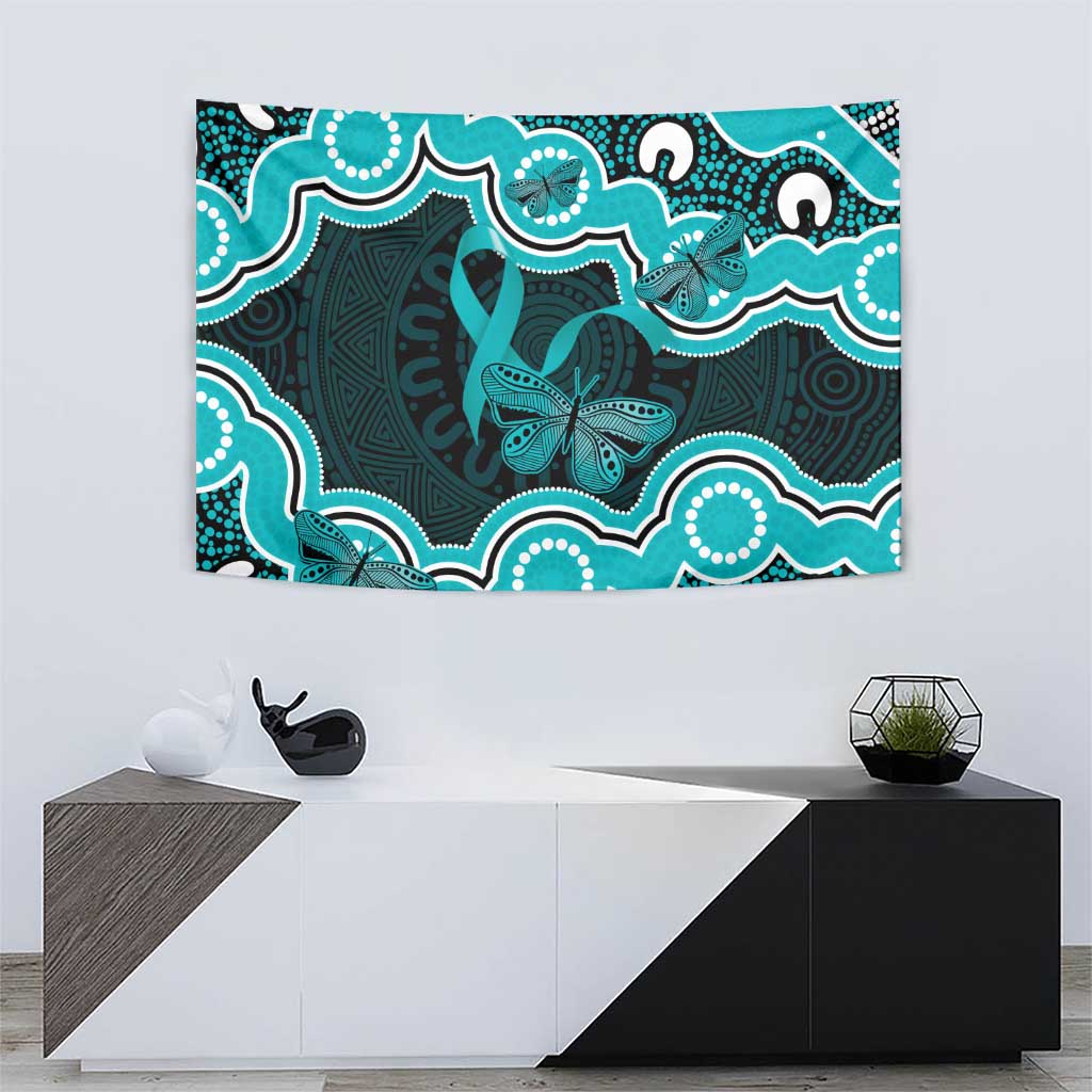 Cyan Ribbon PTSD Awareness Month Tapestry Aboriginal Art - Aussie Hoodie