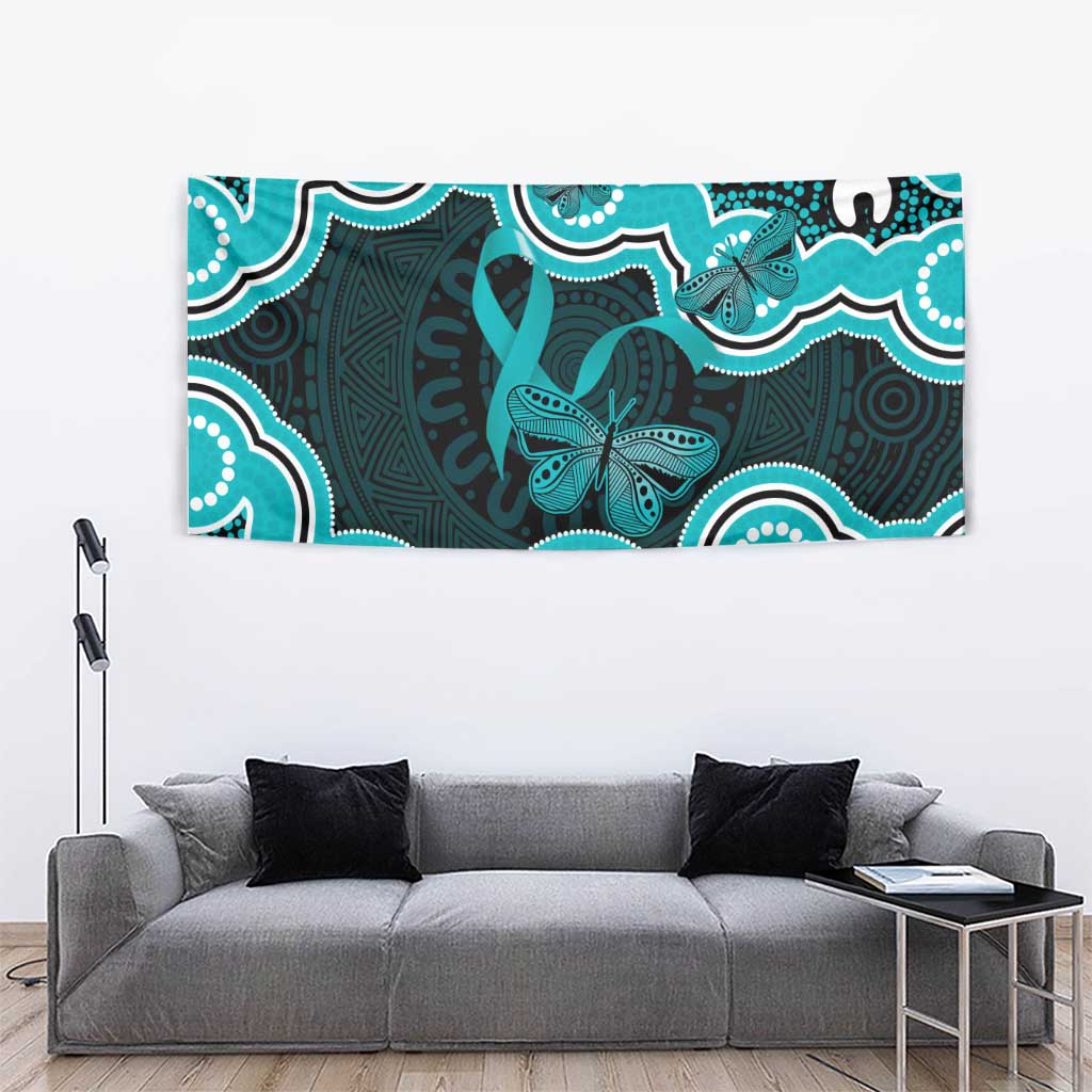 Cyan Ribbon PTSD Awareness Month Tapestry Aboriginal Art - Aussie Hoodie
