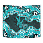 Cyan Ribbon PTSD Awareness Month Tapestry Aboriginal Art - Aussie Hoodie