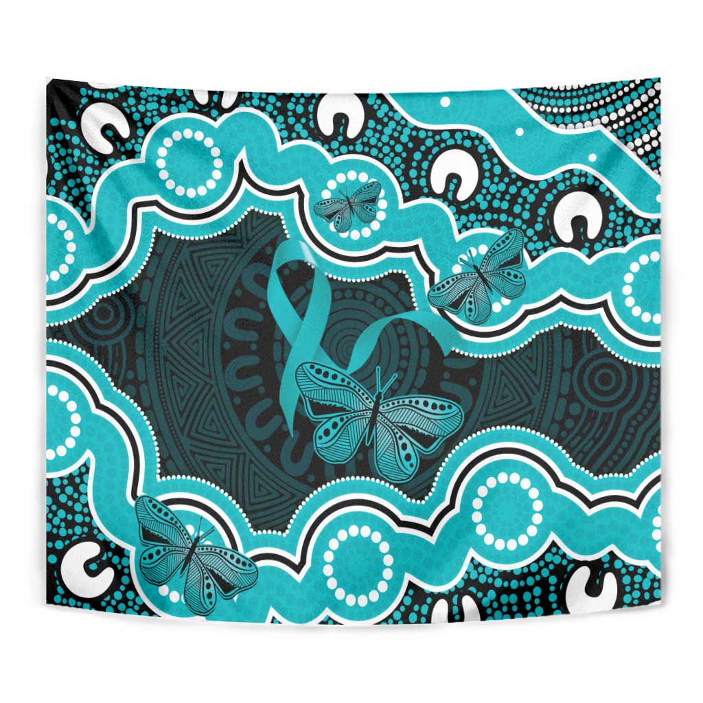 Cyan Ribbon PTSD Awareness Month Tapestry Aboriginal Art - Aussie Hoodie