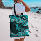 Cyan Ribbon PTSD Awareness Month Tote Bag Aboriginal Art - Aussie Hoodie