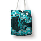 Cyan Ribbon PTSD Awareness Month Tote Bag Aboriginal Art - Aussie Hoodie