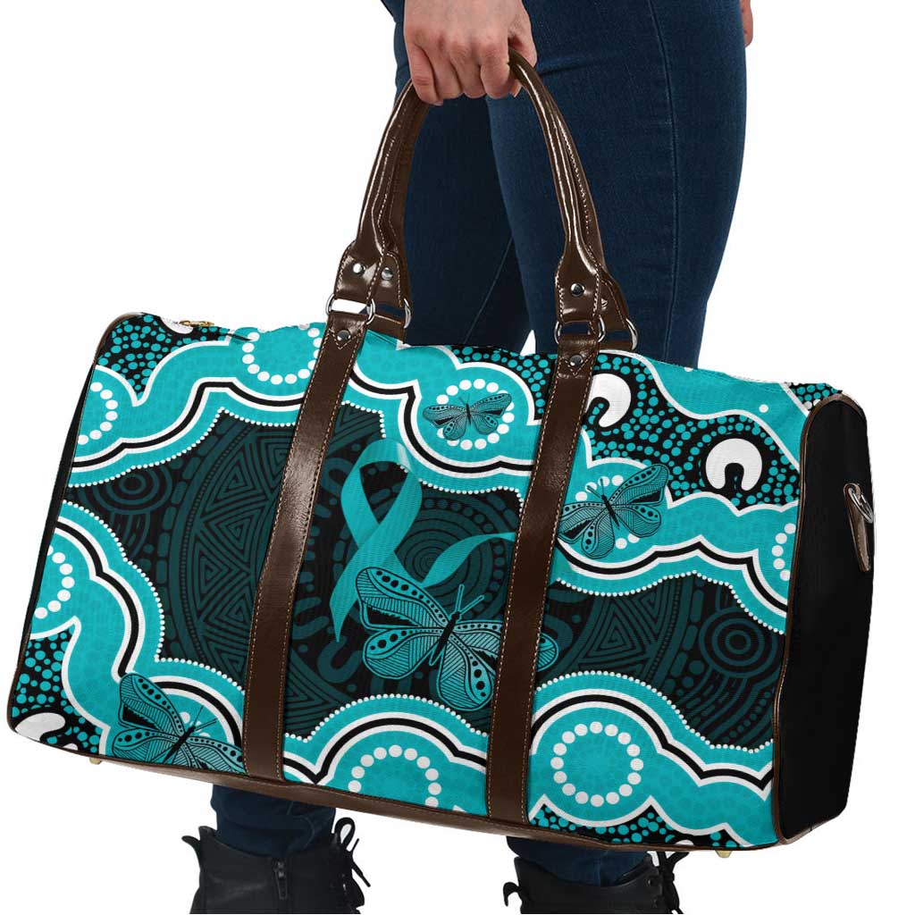 Cyan Ribbon PTSD Awareness Month Travel Bag Aboriginal Art - Aussie Hoodie