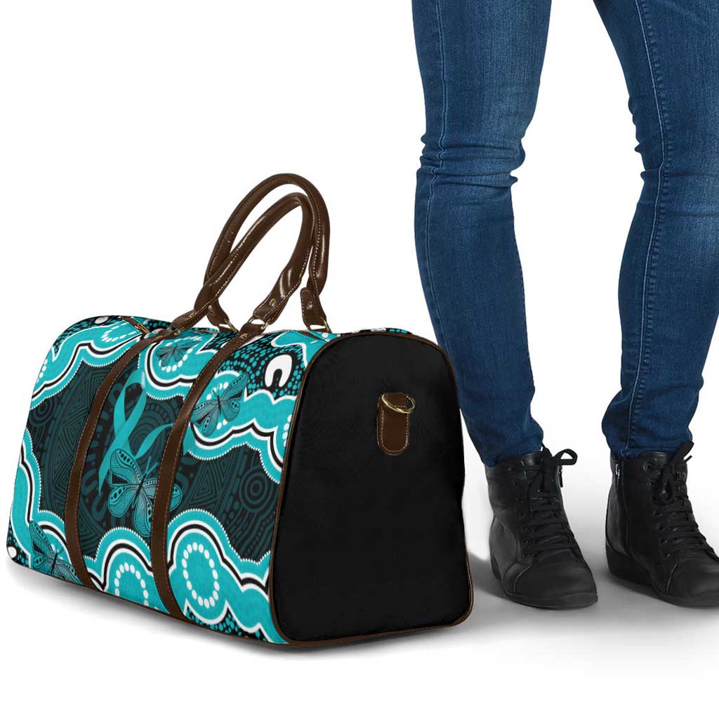 Cyan Ribbon PTSD Awareness Month Travel Bag Aboriginal Art - Aussie Hoodie