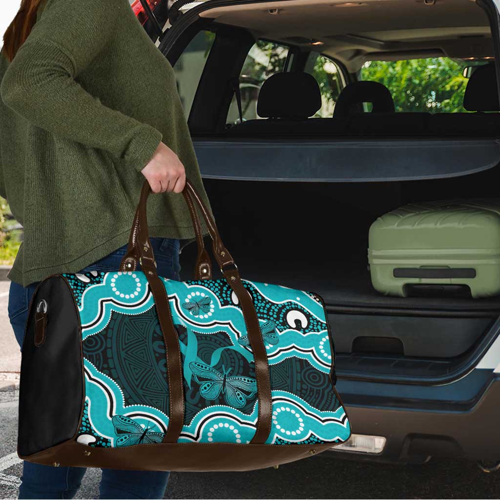 Cyan Ribbon PTSD Awareness Month Travel Bag Aboriginal Art - Aussie Hoodie