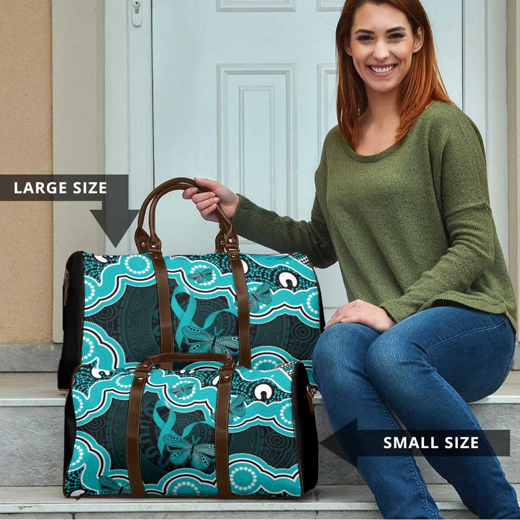 Cyan Ribbon PTSD Awareness Month Travel Bag Aboriginal Art - Aussie Hoodie