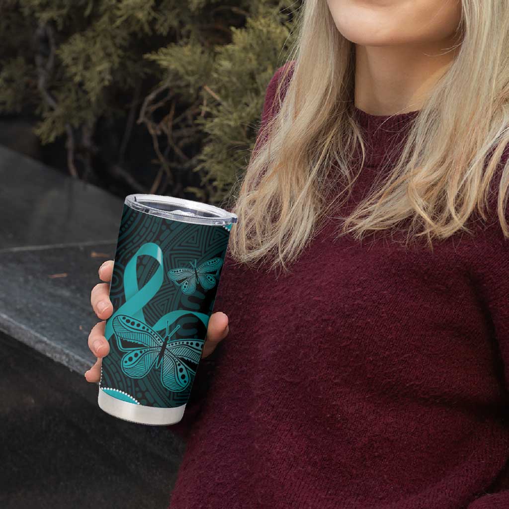 Cyan Ribbon PTSD Awareness Month Tumbler Cup Aboriginal Art - Aussie Hoodie