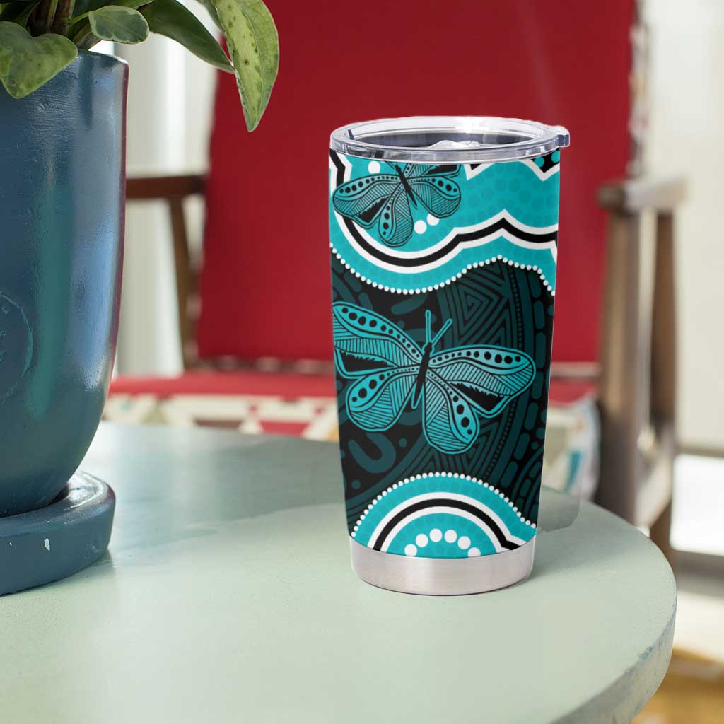 Cyan Ribbon PTSD Awareness Month Tumbler Cup Aboriginal Art - Aussie Hoodie