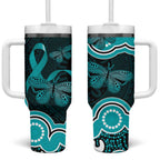 Cyan Ribbon PTSD Awareness Month Tumbler With Handle Aboriginal Art - Aussie Hoodie