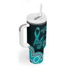 Cyan Ribbon PTSD Awareness Month Tumbler With Handle Aboriginal Art - Aussie Hoodie