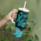 Cyan Ribbon PTSD Awareness Month Tumbler With Handle Aboriginal Art - Aussie Hoodie