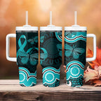 Cyan Ribbon PTSD Awareness Month Tumbler With Handle Aboriginal Art - Aussie Hoodie
