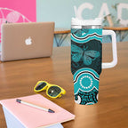 Cyan Ribbon PTSD Awareness Month Tumbler With Handle Aboriginal Art - Aussie Hoodie