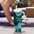 Cyan Ribbon PTSD Awareness Month Tumbler With Handle Aboriginal Art - Aussie Hoodie
